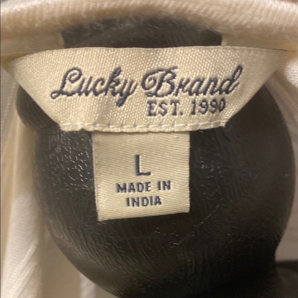 Lucky Brand Cream Tunic with Split V-Neck Long Sleeve and Tie Front - Picture 2 of 9